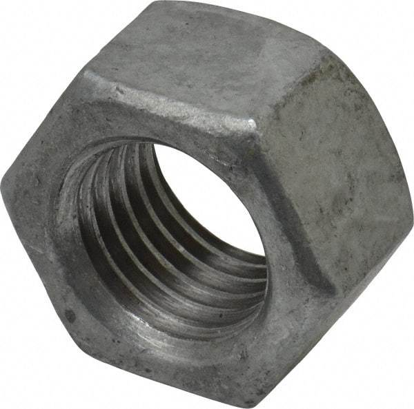 Value Collection - 1-8 UNC Steel Right Hand Hex Nut - 1-1/2" Across Flats, 55/64" High, Hot Dipped Galvanized Finish - Eagle Tool & Supply