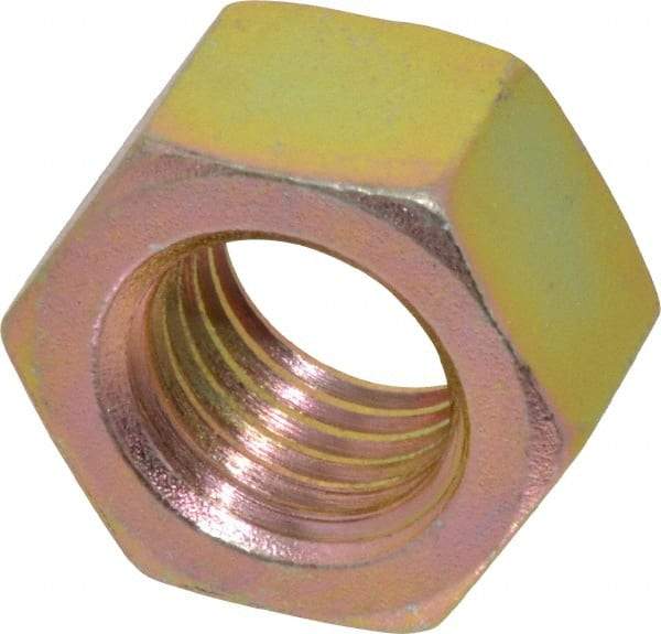 Value Collection - 1-8 UNC Steel Right Hand Hex Nut - 1-1/2" Across Flats, 55/64" High, Zinc Yellow Dichromate Finish - Eagle Tool & Supply