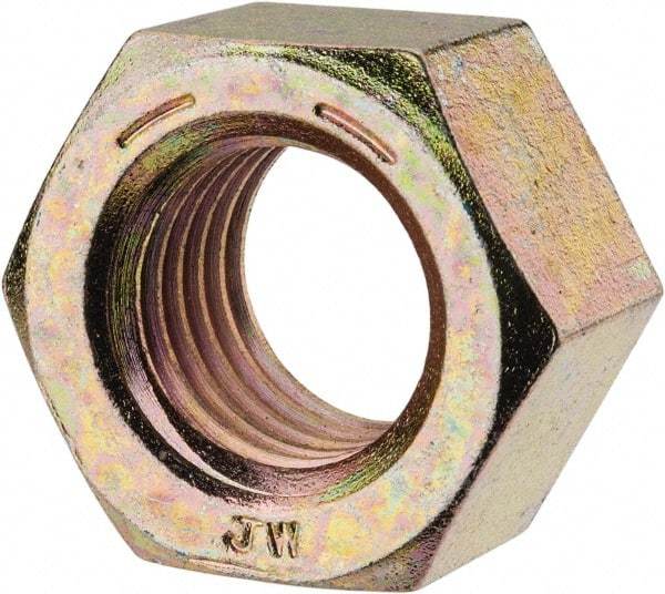 Value Collection - 1-1/8 - 7 UNC Steel Right Hand Hex Nut - 1-11/16" Across Flats, 31/32" High, Zinc Yellow Dichromate Finish - Eagle Tool & Supply