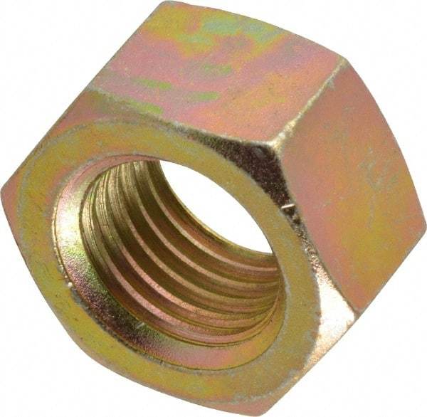 Value Collection - 1-1/4 - 7 UNC Steel Right Hand Hex Nut - 1-7/8" Across Flats, 1-1/16" High, Zinc Yellow Dichromate Finish - Eagle Tool & Supply