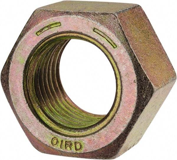 Value Collection - 1-1/2 - 6 UNC Steel Right Hand Hex Nut - 2-1/4" Across Flats, 1-9/32" High, Zinc Yellow Dichromate Finish - Eagle Tool & Supply