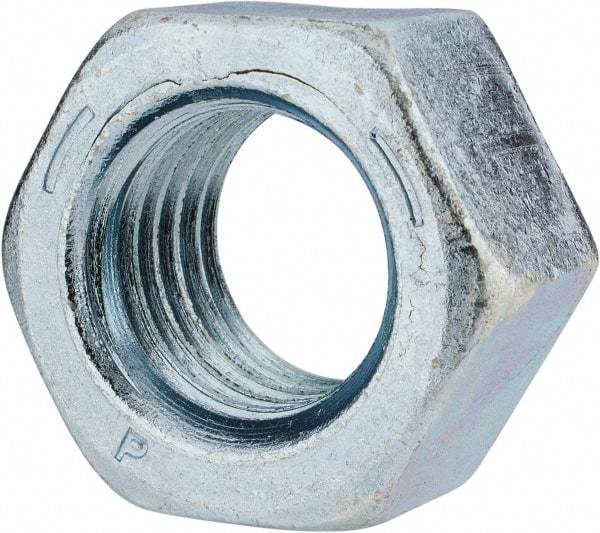 Value Collection - 1-1/8 - 7 UNC Steel Right Hand Hex Nut - 1-11/16" Across Flats, 31/32" High, Zinc-Plated Finish - Eagle Tool & Supply