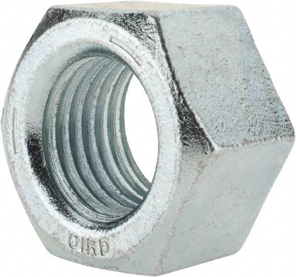 Value Collection - 1-1/2 - 6 UNC Steel Right Hand Hex Nut - 2-1/4" Across Flats, 1-9/32" High, Zinc-Plated Finish - Eagle Tool & Supply