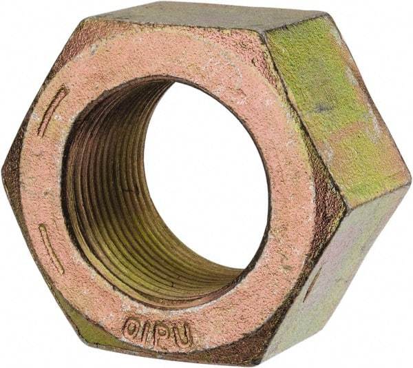 Value Collection - 1-3/8 - 12 UN Steel Right Hand Hex Nut - 2-1/16" Across Flats, 1-11/64" High, Zinc Yellow Dichromate Finish - Eagle Tool & Supply