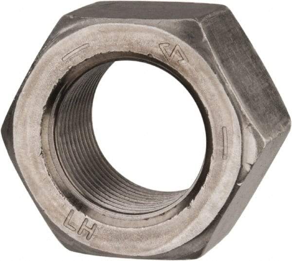 Value Collection - 1-14 UNF Steel Left Hand Hex Nut - 1-1/2" Across Flats, 55/64" High, Uncoated - Eagle Tool & Supply