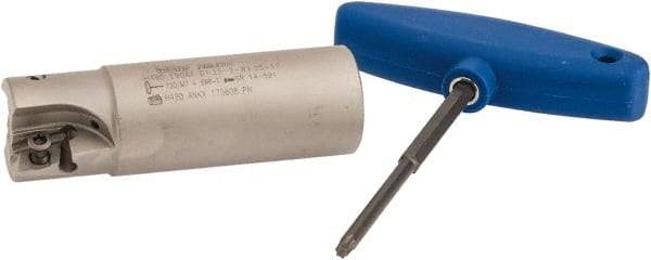 Iscar - 1-1/4" Cut Diam, 0.63" Max Depth of Cut, 1-1/4" Shank Diam, 4" OAL, Indexable Square Shoulder Helical End Mill - H490 AN.X 17 Inserts, Weldon Shank, 90° Lead Angle, Through Coolant, Series Helido - Eagle Tool & Supply