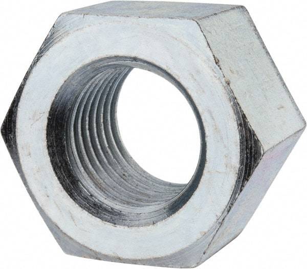 Value Collection - 1-3/4 - 5 UNC Steel Right Hand Heavy Hex Nut - 2-3/4" Across Flats, 1-23/32" High, Zinc-Plated Finish - Eagle Tool & Supply