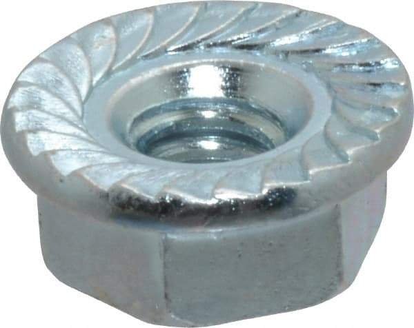 Value Collection - #10-24, 1/2" Flange Diam, Serrated Flange Nut - Grade Grade 2 Steel, Zinc-Plated Finish, 7/32" Flange Height - Eagle Tool & Supply