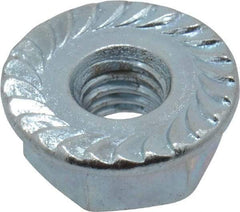 Value Collection - #10-32, 1/2" Flange Diam, Serrated Flange Nut - Grade Grade 2 Steel, Zinc-Plated Finish, 7/32" Flange Height - Eagle Tool & Supply