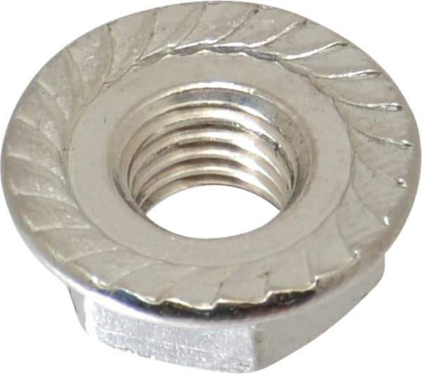 Value Collection - 1/4-28, 19/32" Flange Diam, Serrated Flange Nut - Grade 18-8 Stainless Steel, 0.236" Flange Height - Eagle Tool & Supply