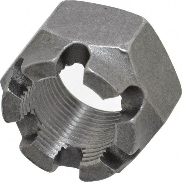 Value Collection - 1-14 UNF Grade 5 Steel Castle Locknut - 1-1/2" Width Across Flats, 1" High, Uncoated - Eagle Tool & Supply