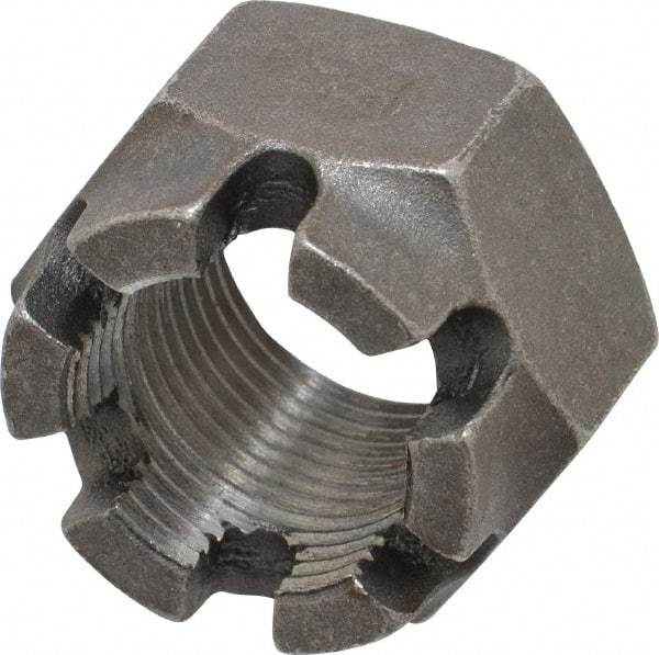 Value Collection - 1-1/8 - 12 UNF Grade 5 Steel Castle Locknut - 1-11/16" Width Across Flats, 1-5/32" High, Uncoated - Eagle Tool & Supply