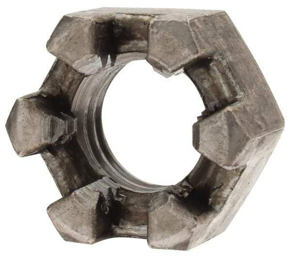 Value Collection - 1/2-13 UNC Grade 2 Steel Slotted Locknut - 3/4" Width Across Flats, 7/16" High, Uncoated - Eagle Tool & Supply