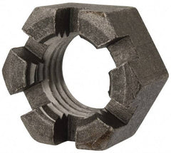 Value Collection - 1-1/8 - 7 UNC Grade 2 Steel Slotted Locknut - 1-11/16" Width Across Flats, 29/32" High, Uncoated - Eagle Tool & Supply