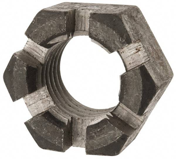 Value Collection - 1-3/8 - 6 UNC Grade 2 Steel Slotted Locknut - 4-1/2" Width Across Flats, 2-37/64" High, Uncoated - Eagle Tool & Supply