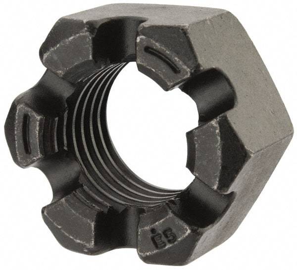 Value Collection - 1-3/4 - 5 UNC Grade 2 Steel Slotted Locknut - 2-5/8" Width Across Flats, 1-1/2" High, Uncoated - Eagle Tool & Supply