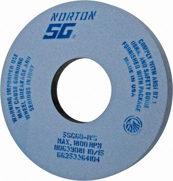 Norton - 14" Diam x 5" Hole x 1-1/2" Thick, I Hardness, 60 Grit Surface Grinding Wheel - Ceramic, Type 5, Medium Grade, 1,800 Max RPM, Vitrified Bond, One-Side Recess - Eagle Tool & Supply