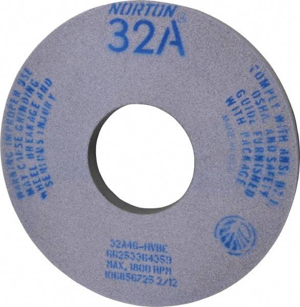 Norton - 14" Diam x 5" Hole x 1-1/2" Thick, H Hardness, 46 Grit Surface Grinding Wheel - Aluminum Oxide, Type 5, Coarse Grade, 1,800 Max RPM, Vitrified Bond, One-Side Recess - Eagle Tool & Supply