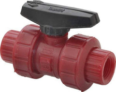NIBCO - 1/2" Pipe, Full Port, PVDF True Union Design Ball Valve - 1 Piece, Inline - One Way Flow, FNPT x FNPT Ends, Wedge Handle, 150 WOG - Eagle Tool & Supply