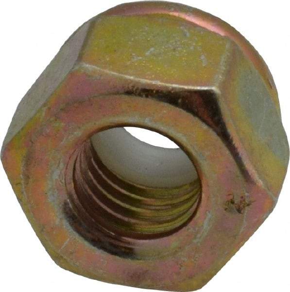 Value Collection - 1/4-28 UNF Grade 8 Hex Lock Nut with Nylon Insert - 7/16" Width Across Flats, 19/64" High, Zinc Yellow Dichromate Finish - Eagle Tool & Supply