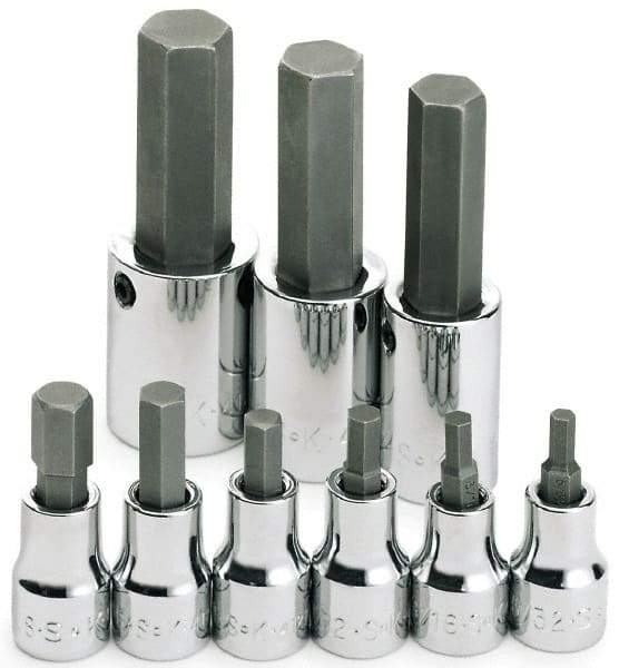 SK - 9 Piece 3/8 & 1/2" Drive Inch Hex Bit Socket Set - 5/32 to 5/8" Hex - Eagle Tool & Supply