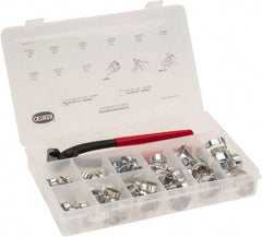 Oetiker - 124 Piece, 5/16 to 1" Diam, 2-Ear Service Clamp Kit - 123 Clamps & 1 Standard Jaw Pincers - Eagle Tool & Supply