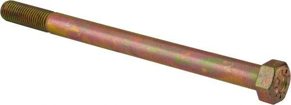Made in USA - 7/8-9 UNC, 12" Length Under Head Hex Head Cap Screw - Partially Threaded, Grade L9 Alloy Steel, Zinc Yellow Dichromate Finish, 1-5/16" Hex - Eagle Tool & Supply