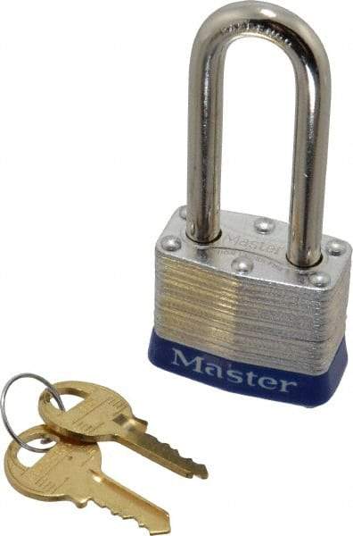 Master Lock - Keyed Alike Retaining Key Conductive Lockout Padlock - 2" Shackle Clearance, 9/32" Shackle Diam, 1-1/4" Body Height x 1-9/16" Body Width, Blue, 4 Pins - Eagle Tool & Supply