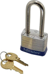 Master Lock - Keyed Alike Retaining Key Conductive Lockout Padlock - 2" Shackle Clearance, 9/32" Shackle Diam, 1-1/4" Body Height x 1-9/16" Body Width, Blue, 4 Pins - Eagle Tool & Supply