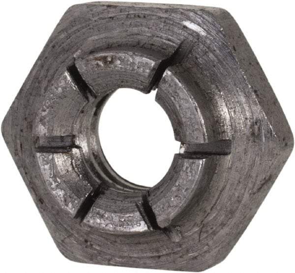 Flex-Loc - 1/4-20 UNC Grade 2 Heavy Hex Lock Nut with Expanding Flex Top - 7/32" High, Uncoated, Meets Military Specifications - Eagle Tool & Supply