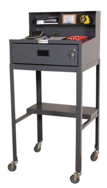 Durham - 1 Drawer Mobile Shop Desk - 23" Wide x 20" Deep x 47-3/4" High, Gray - Eagle Tool & Supply