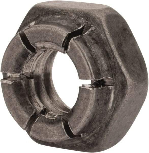 Flex-Loc - 1/4-20 UNC 18-8 Hex Lock Nut with Expanding Flex Top - 7/32" High, Uncoated, Meets Military Specifications - Eagle Tool & Supply