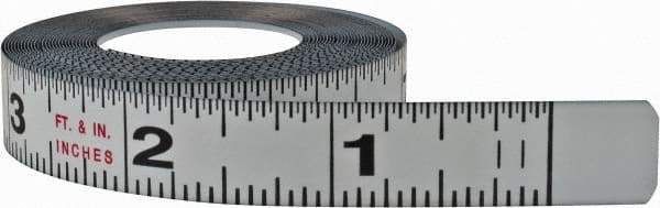 Starrett - 12 Ft. Long x 1/2 Inch Wide, 1/32 and 1/16 Inch Graduation, White, Steel Adhesive Tape Measure - Reads Right to Left - Eagle Tool & Supply