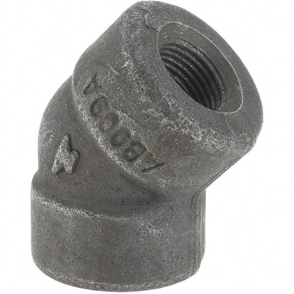 Made in USA - Size 3/8", Class 3,000, Forged Carbon Steel Black Pipe 45° Elbow - 3,000 psi, Threaded End Connection - Eagle Tool & Supply