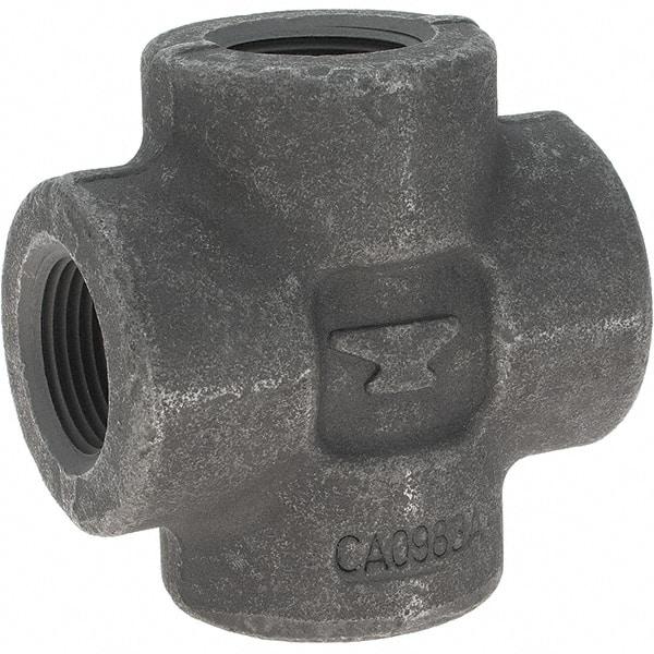 Made in USA - Size 1", Class 3,000, Forged Carbon Steel Black Pipe Cross - 3,000 psi, Threaded End Connection - Eagle Tool & Supply