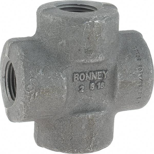 Made in USA - Size 1/2", Class 3,000, Forged Carbon Steel Black Pipe Cross - 3,000 psi, Threaded End Connection - Eagle Tool & Supply