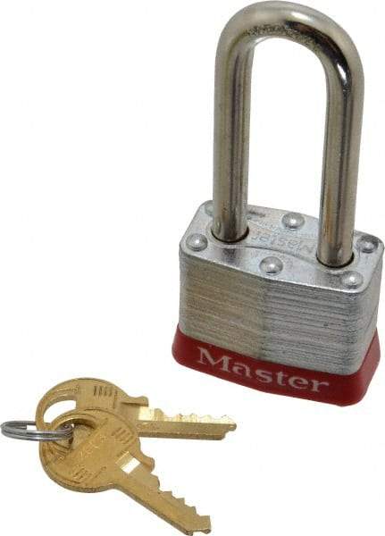 Master Lock - Keyed Alike Retaining Key Conductive Lockout Padlock - 2" Shackle Clearance, 9/32" Shackle Diam, 1-1/4" Body Height x 1-9/16" Body Width, Red, 4 Pins - Eagle Tool & Supply