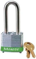 Master Lock - Keyed Alike Retaining Key Conductive Lockout Padlock - 2" Shackle Clearance, 9/32" Shackle Diam, 1-1/4" Body Height x 1-9/16" Body Width, Green, 4 Pins - Eagle Tool & Supply