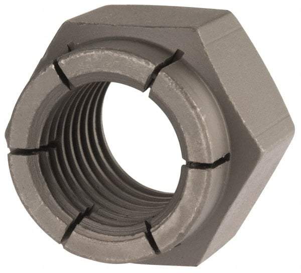 Flex-Loc - 1-8 UNC Grade 2 Hex Lock Nut with Expanding Flex Top - 1-7/16" Width Across Flats, Uncoated, Meets Military Specifications - Eagle Tool & Supply