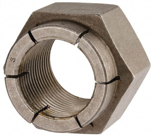 Flex-Loc - 1-14 UNJS Grade 2 Hex Lock Nut with Expanding Flex Top - 1-7/16" Width Across Flats, Uncoated, Meets Military Specifications - Eagle Tool & Supply