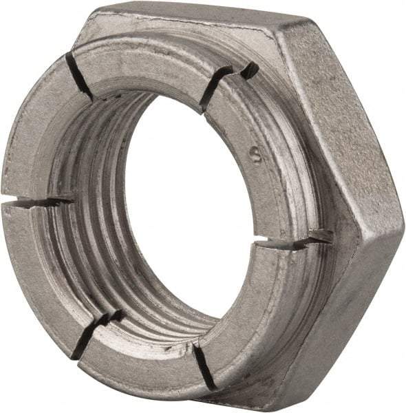 Flex-Loc - 1-12 UNJF Grade 2 Hex Lock Nut with Expanding Flex Top - 1-7/16" Width Across Flats, Uncoated, Meets Military Specifications - Eagle Tool & Supply