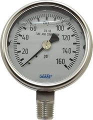 Wika - 2-1/2" Dial, 1/4 Thread, 0-160 Scale Range, Pressure Gauge - Lower Connection Mount, Accurate to 2-1-2% of Scale - Eagle Tool & Supply