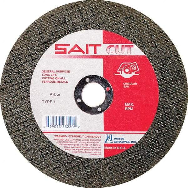 Sait - 4-1/2" 30 Grit Aluminum Oxide Cutoff Wheel - 5/64" Thick, 7/8" Arbor, 13,300 Max RPM, Use with Angle Grinders - Eagle Tool & Supply