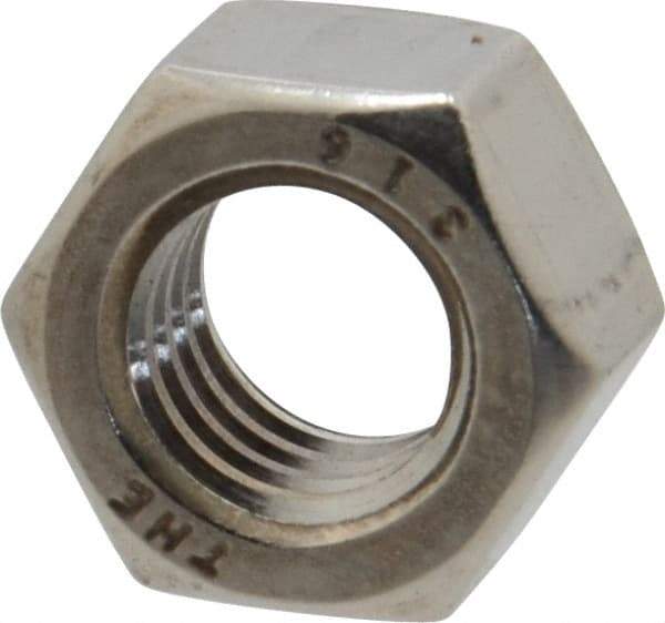 Value Collection - 3/8-16 UNC Stainless Steel Right Hand Hex Nut - 9/16" Across Flats, 21/64" High, Uncoated - Eagle Tool & Supply