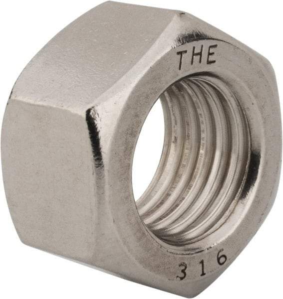 Value Collection - 1-8 UNC Stainless Steel Right Hand Hex Nut - 1-1/2" Across Flats, 55/64" High, Uncoated - Eagle Tool & Supply