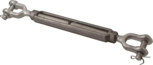 Made in USA - 2,200 Lb Load Limit, 1/2" Thread Diam, 6" Take Up, Stainless Steel Jaw & Jaw Turnbuckle - 7-1/2" Body Length, 3/4" Neck Length, 13" Closed Length - Eagle Tool & Supply