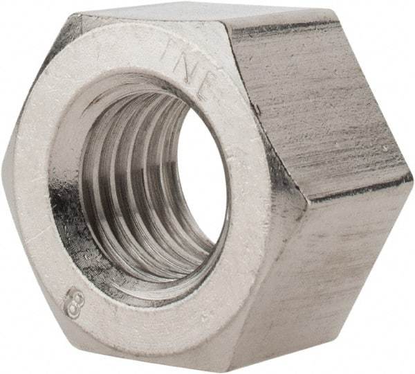 Value Collection - 1-8 UNC Stainless Steel Right Hand Heavy Hex Nut - 1-5/8" Across Flats, 63/64" High, Uncoated - Eagle Tool & Supply