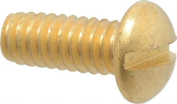 Value Collection - 1/4-20 UNC, 5/8" Length Under Head Slotted Drive Machine Screw - Round Head, Brass, Without Washer - Eagle Tool & Supply