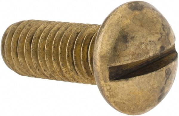 Made in USA - 3/8-16 UNC, 1" Length Under Head Slotted Drive Machine Screw - Round Head, Brass, Uncoated, Without Washer - Eagle Tool & Supply