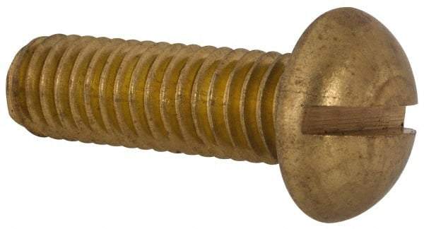 Made in USA - 3/8-16 UNC, 1-1/4" Length Under Head Slotted Drive Machine Screw - Round Head, Brass, Uncoated, Without Washer - Eagle Tool & Supply